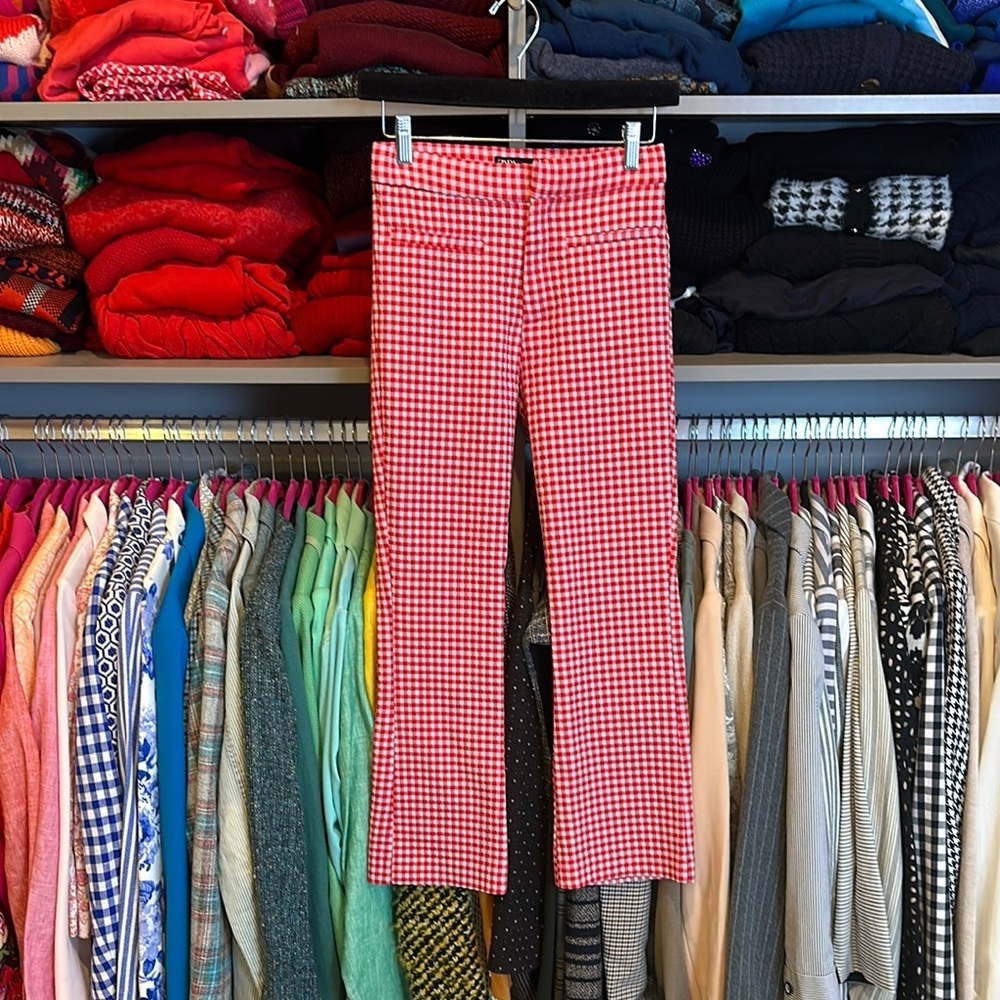 Zara Red and White Gingham Ankle Pants